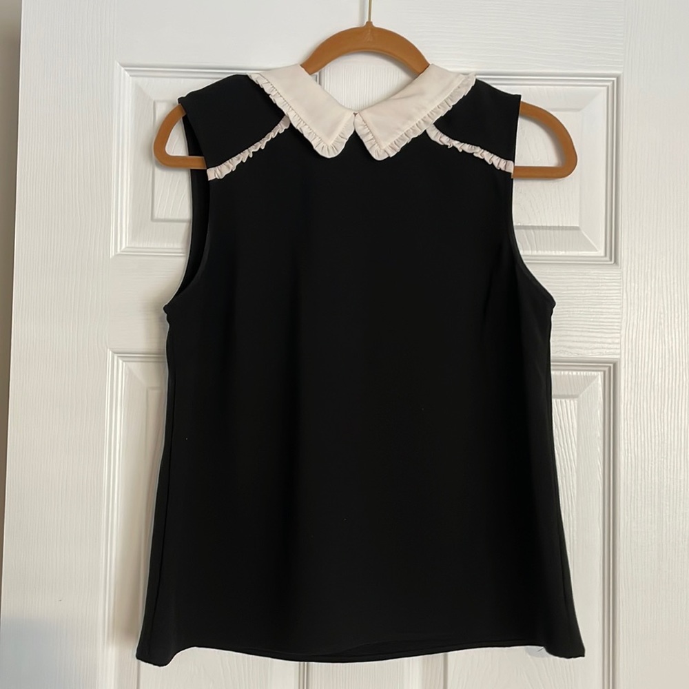 CeCe Black Sleeveless Top with White Peter Pan Collar